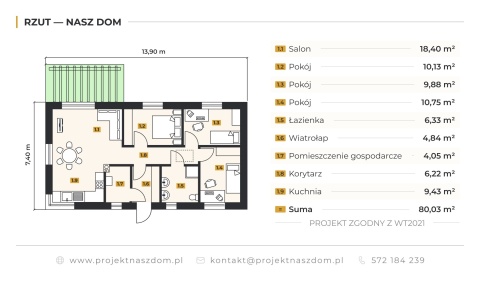 Projekt Domu 80 m2 "NASZ DOM "- Biomasa